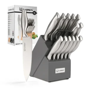 15 Pieces High Quality Chef Knife Set with Wooden Block